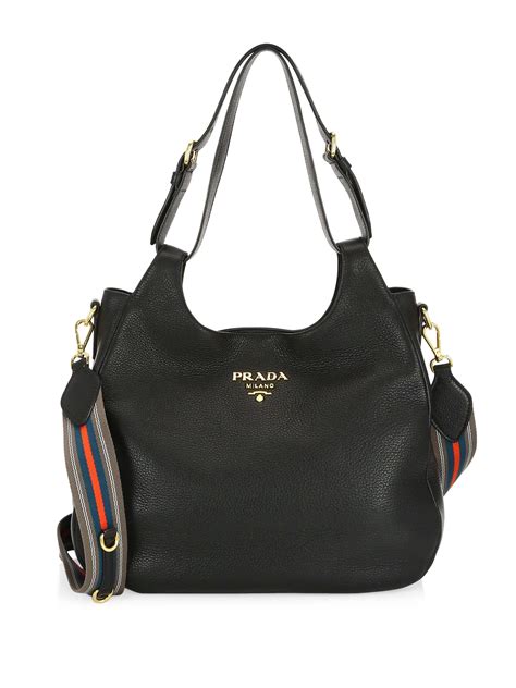 prada bibliotheque calf leather hobo bag|Black Leather Hobo Bag .